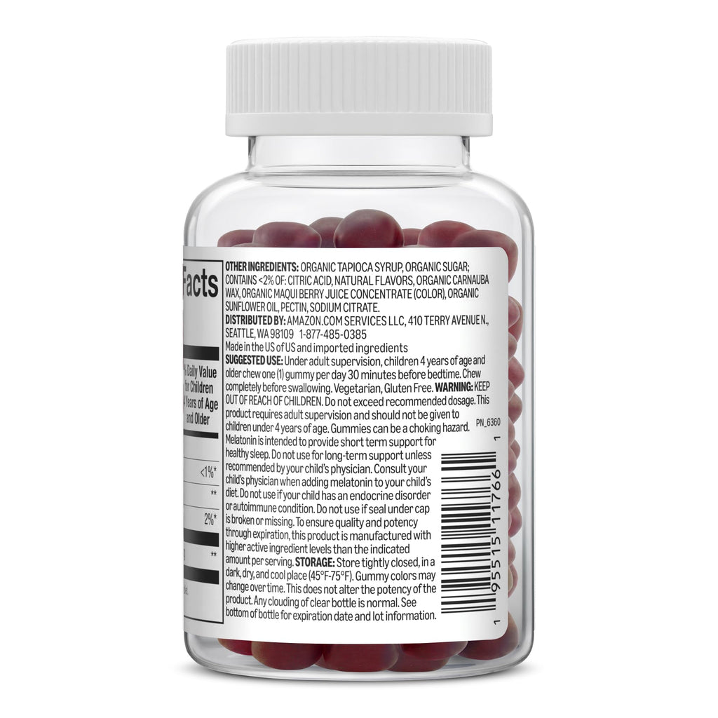 Amazon Basics Kids Melatonin 1 mg Dietary Supplement Gummies 90 Count