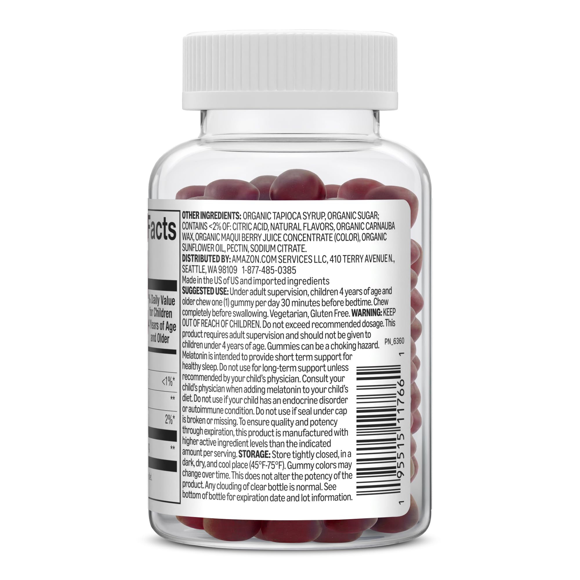 Amazon Basics Kids Melatonin 1 mg Dietary Supplement Gummies 90 Count