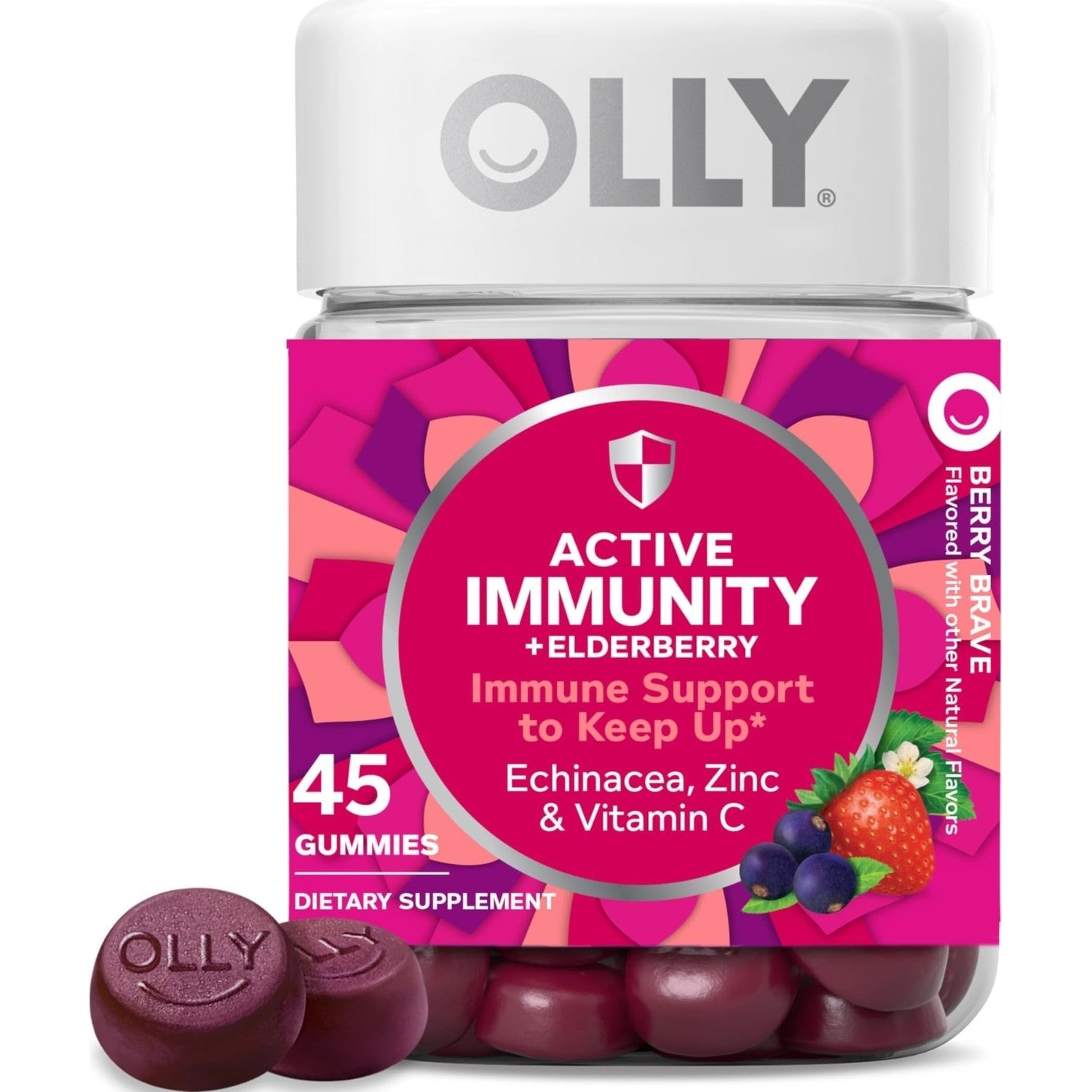 Olly Gummy Active Immunity+Elderberry, 45 Gummies (1 Pack), Berry Flavor