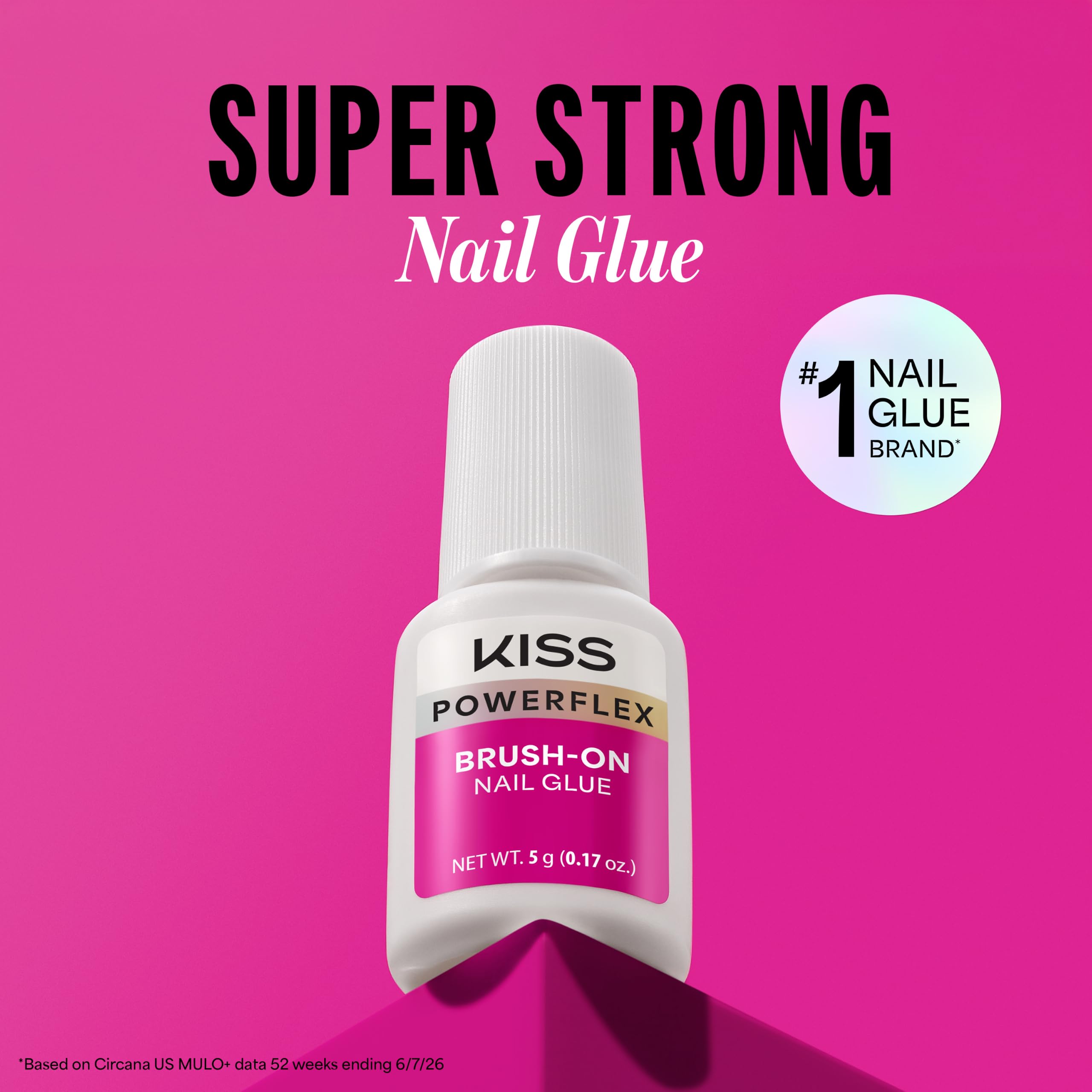 Kiss PowerFlex Nail Glue for Press Ons, Brush-On Applicator for Kits, Tips & Wraps, 0.17 oz, Ultra Hold, Fast Drying Adhesive, Instantly Repairs Cracks, Splits & Breaks, Seamless, Gap-Free Bond