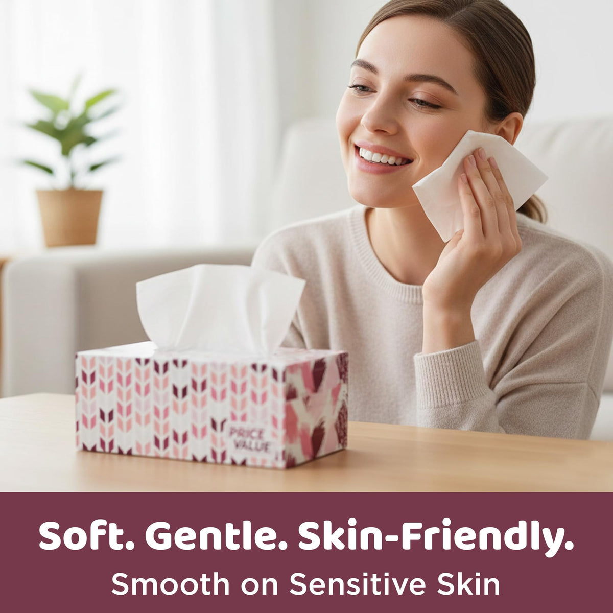 Price Value Facial Tissues Cube Boxes, Soft 2-Ply, 230 Sheets, 4 Pack