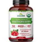 Zazzee USDA Organic Hawthorn Berry 20:1 Extract, 2% Vitexin, 150 Capsules
