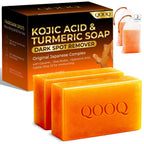 QOOQ Turmeric Kojic Acid Soap for Dark Spot Remover - Facial Cleansing Bar | Vitamin C, Retinol, Collagen, Vitamin E, Glycerin,Shea Butter & Castile Olive Oil – Soap for Women and Men Gifts(120g x 2)