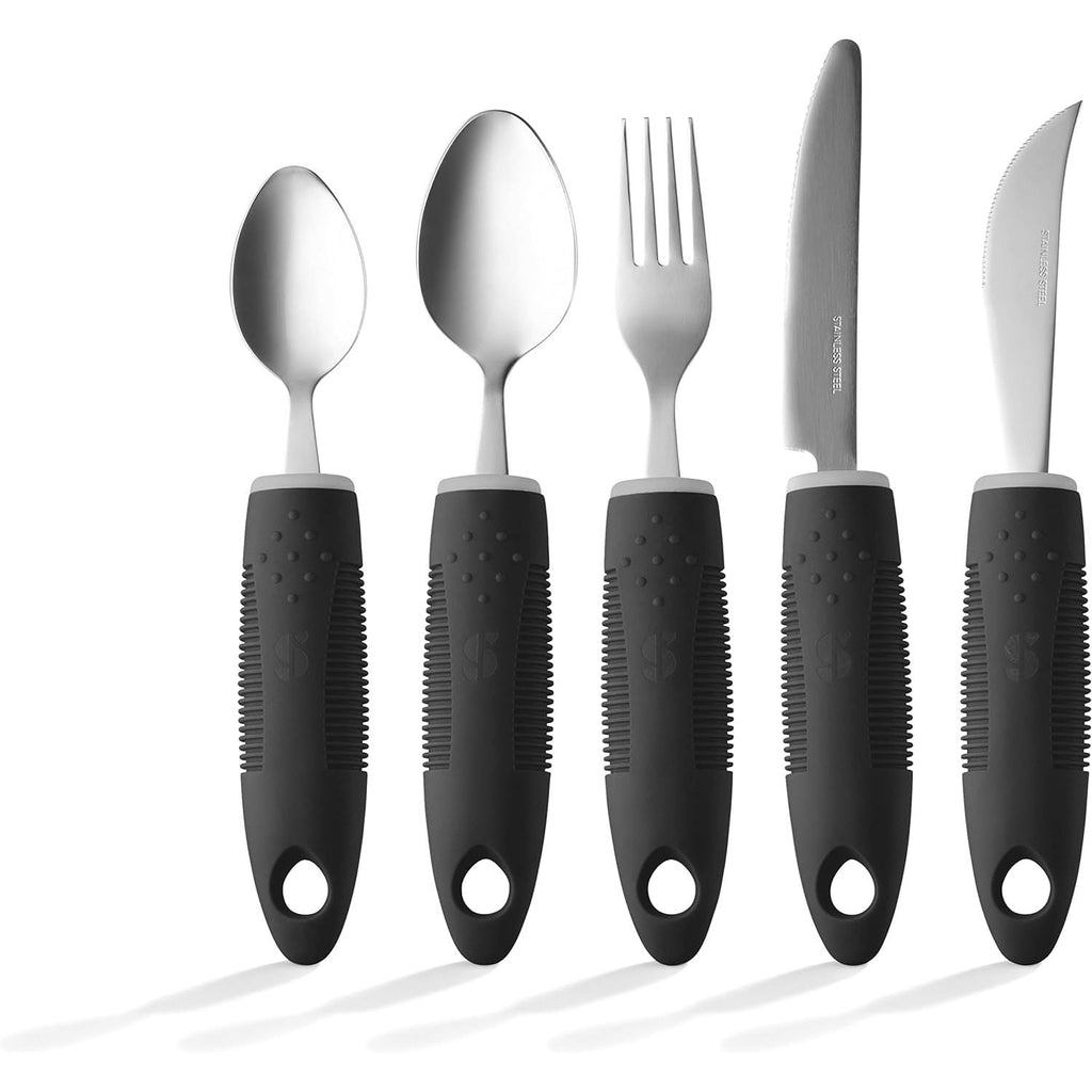 Buy now Special Supplies Adaptive Utensils (5-Piece Kitchen Set) Wide, Non-Weighted, Non-Slip Handles for Hand Tremors, Arthritis, Parkinsonâ€™s or Elderly Use (Black) at indiglob india
