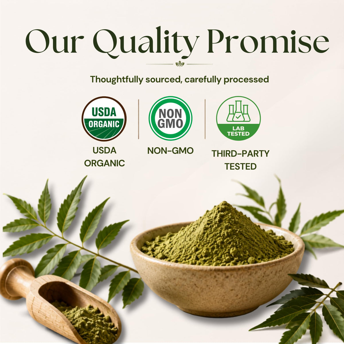 Vitamatic Certified USDA Organic Neem Leaf Powder – 1 lb (16 oz) 100% Pure Azadirachta Indica | Traditional Ayurvedic Herb for Skin, Immune, and Detox Support