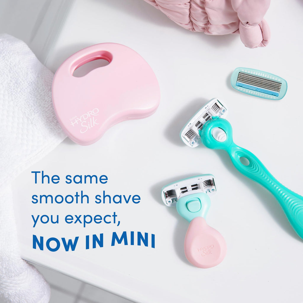 Schick Hydro Silk Mini Razor for Women | Womens Razors for Shaving, Travel Size Toiletries, 5-Blade Travel Razor, Includes 1 Mini Handle, 1 Refill & 1 Case