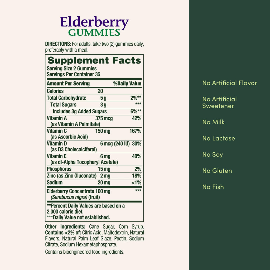 Nature's Bounty Elderberry Gummies 100 mg, 70ct | Supports Immune Health, Contains Vitamins A, C, D, E, Zinc