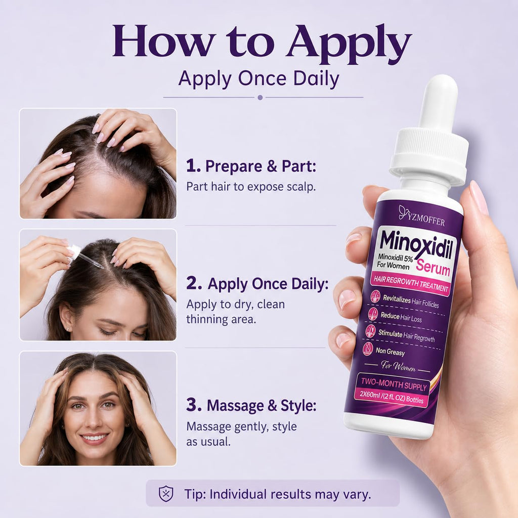 Minoxidil 5% Hair Regrowth Treatment for Women, 2-Month Supply | Topical Serum Drops for Thinning Hair, Revitalizes Hair Follicles, Reduces Hair Loss, Non-Greasy Liquid Formula