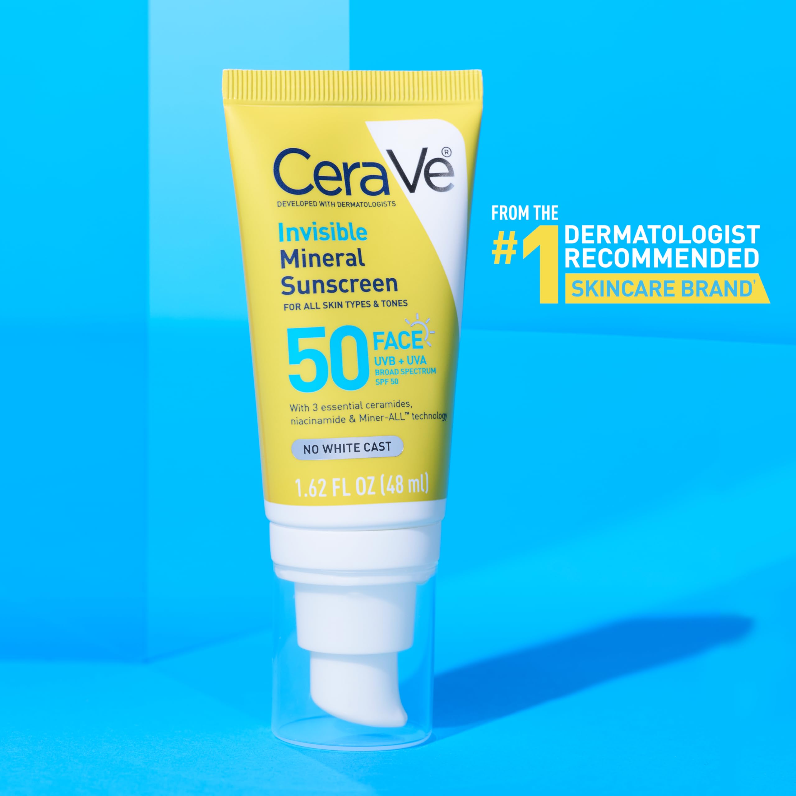 CeraVe Invisible Mineral Sunscreen SPF 50, Face Sunscreen, Travel Size | Skin Care, Sunscreen For Sensitive Skin, Zinc Oxide, Titanium Dioxide, Vitamin E, Niacinamide, Ceramides, Oil Free