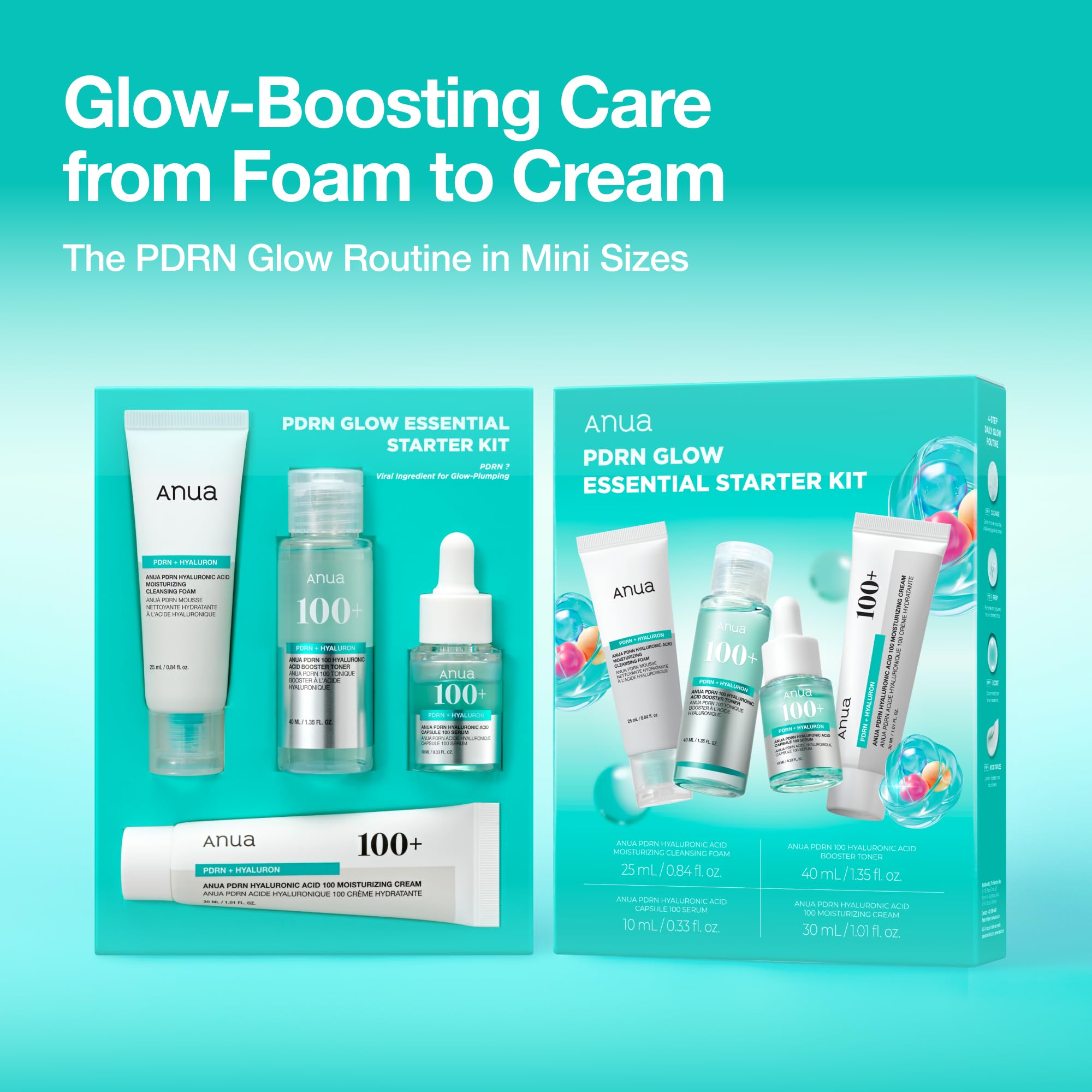 Anua Salmon DNA PDRN Glow Essential Starter Kit | Hyaluronic Acid Skincare Set, Glass Skin Routine with Firming & Hydrating Cleanser, Toner, Serum & Cream, Korean Skincare
