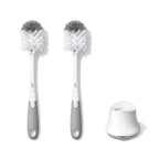 OXO Tot Baby Bottle Brush with Nipple Cleaner and Stand, Gray 2-Pack