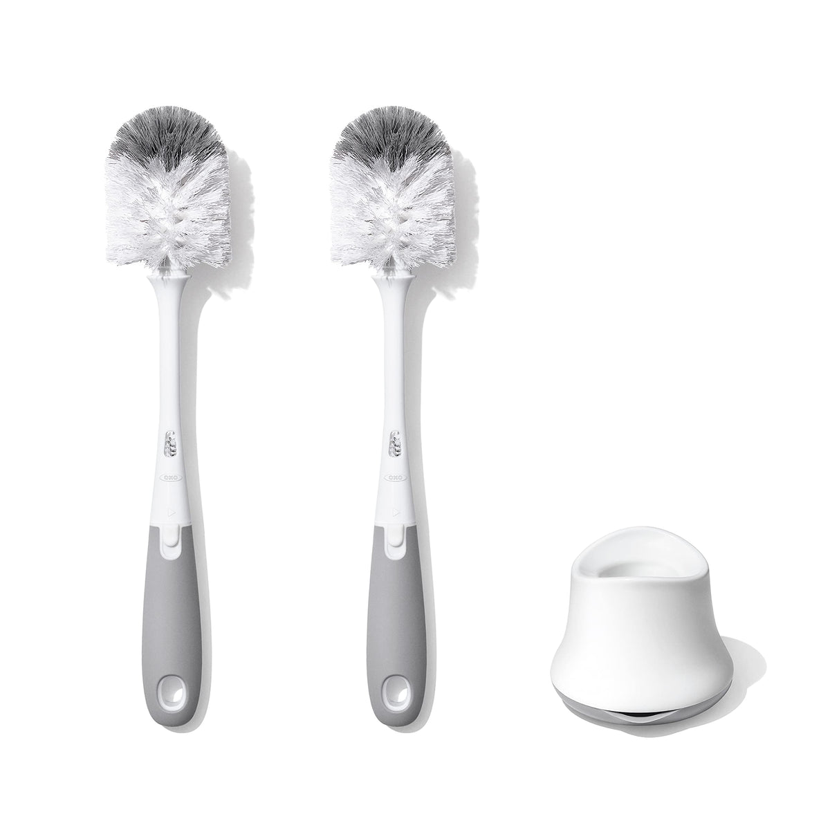 OXO Tot Baby Bottle Brush with Nipple Cleaner and Stand, Gray 2-Pack