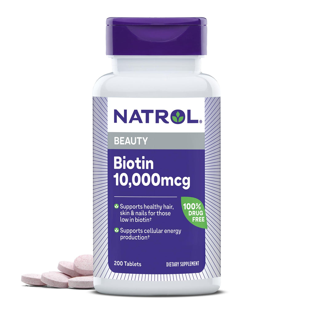 Natrol Biotin 10000mcg, for Healthy Hair, Skin & Nails, 200 Tablets | Support Healthy Hair, Skin and Nails for Those Low in Biotin, Support Healthy Carbohydrate, Fat & Protein Metabolism