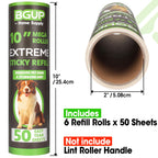 10 Inch Lint Roller Refills, 6 Rolls 300 Sheets Large Lint Rollers for Pet Hair Extra Sticky, Easily Remove Carpets, Clothes, Couch and Curtains Dust (Not Include Lint Roller Handle)