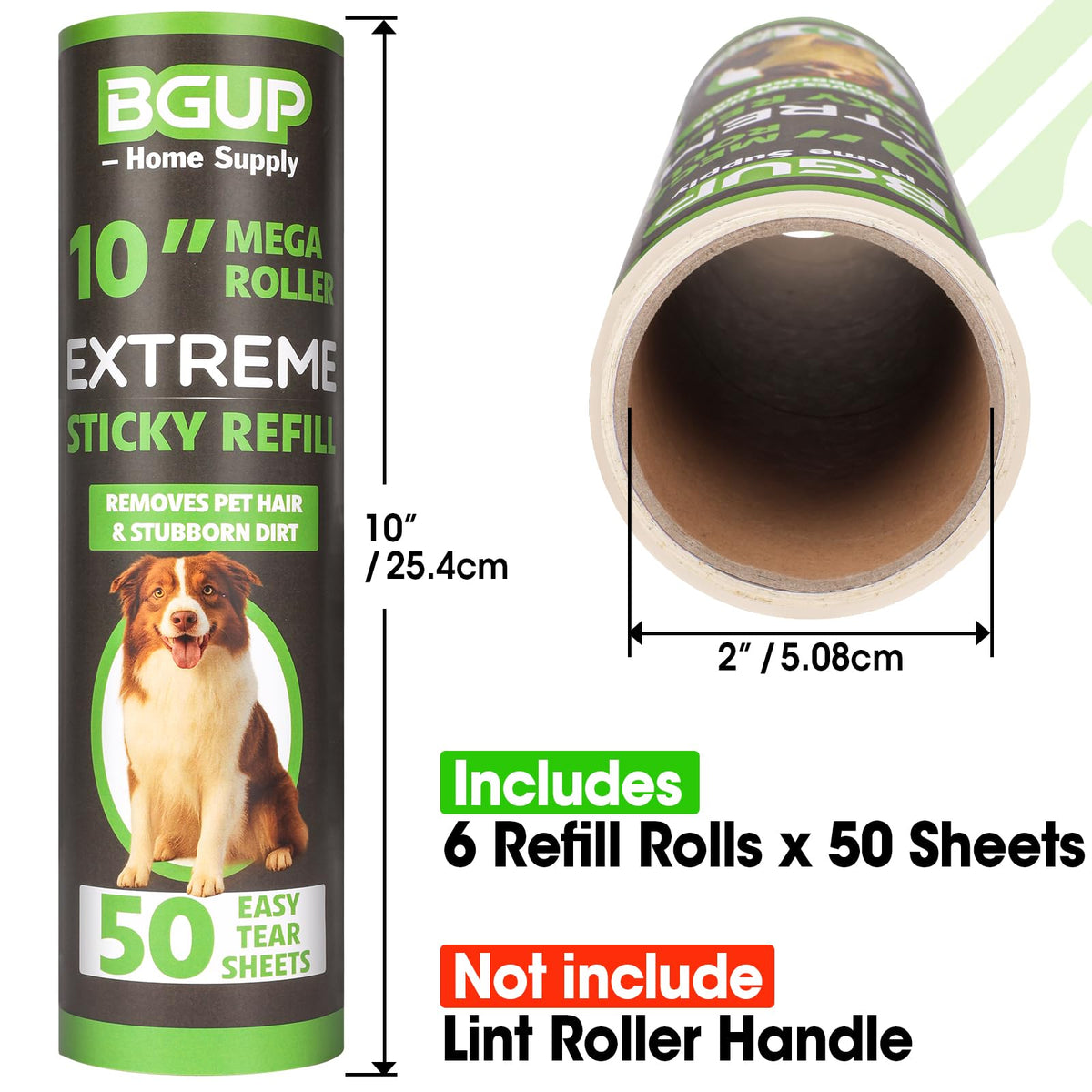 10 Inch Lint Roller Refills, 6 Rolls 300 Sheets Large Lint Rollers for Pet Hair Extra Sticky, Easily Remove Carpets, Clothes, Couch and Curtains Dust (Not Include Lint Roller Handle)