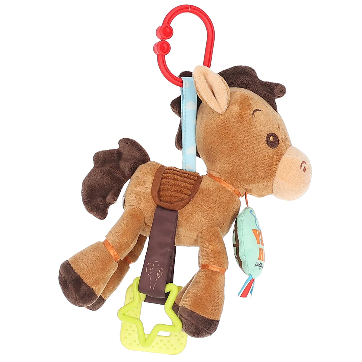 Disney Toy Story Bullseye Activity Toy – Plush Baby Sensory Toy with Teethers, Rattle, Crinkle Textures and On the Go Clip for Infants and Toddlers