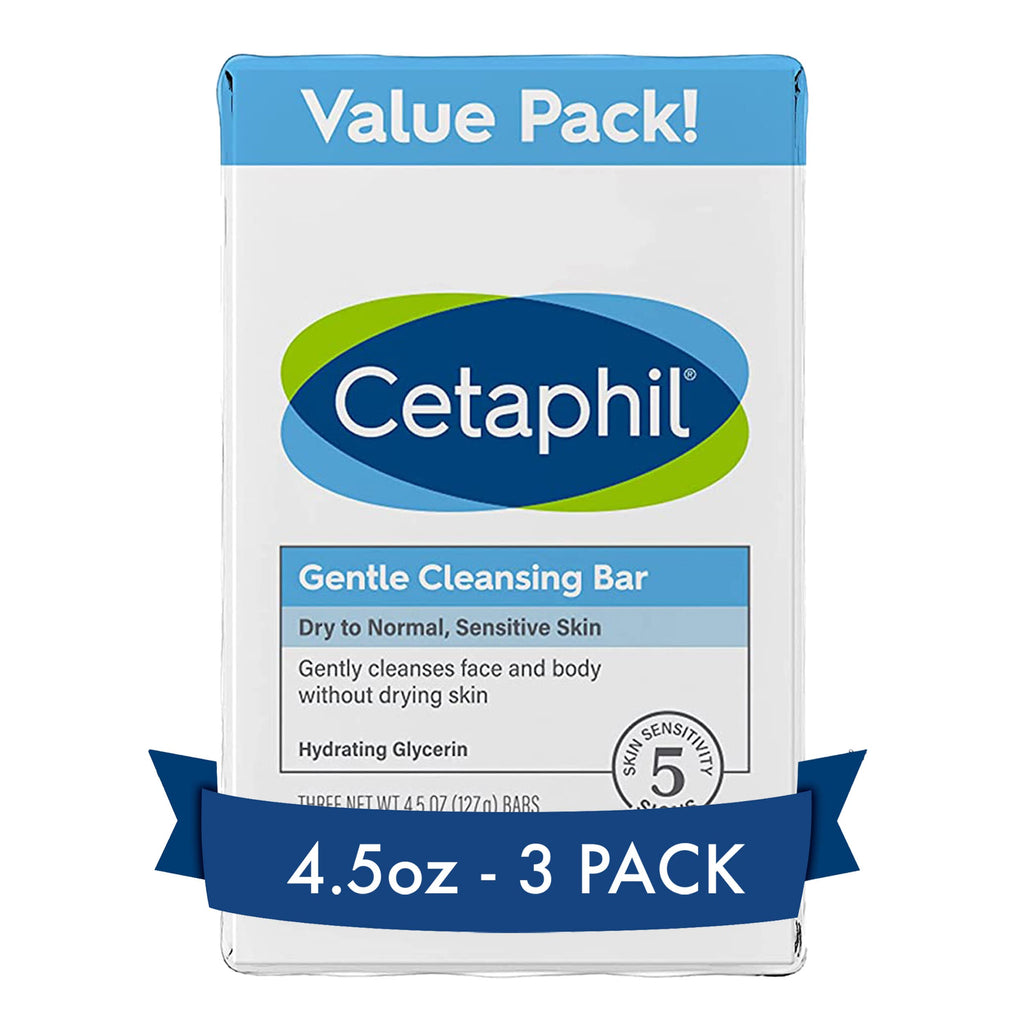 Cetaphil Gentle Cleansing Bar Soap, Sensitive & Dry Skin, 4.5oz, 6ct | Fragrance-Free, Dermatologist Recommended, Non-Comedogenic, Nourishes Dry Sensitive Skin, Face And Body, Bulk 6-Pack Value