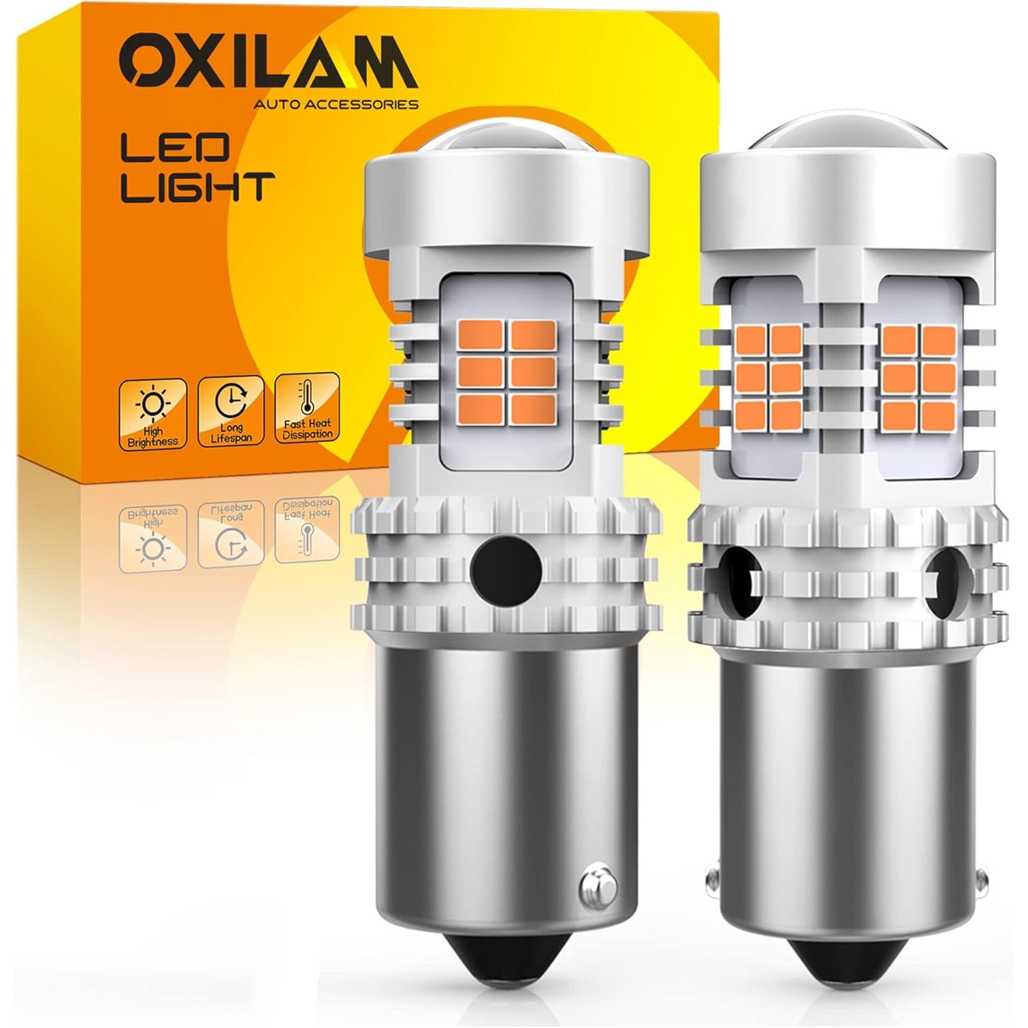 Buy now OXILAM Upgraded 912 921 LED Bulb Reverse Lights, Backup Light Bulbs for Car, 300% Higher Brightness 6000K White, Mini Size Non-polarity Canbus Error Free T15 906 W16W Bulb, Pack of 2 BAU15S Amber Yellow at indiglob india