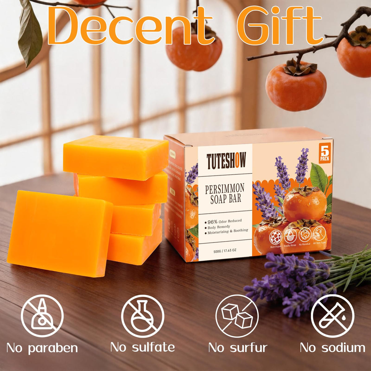 Persimmon Soap Bar for Old People Smell, with Green Tea Odor Eliminator