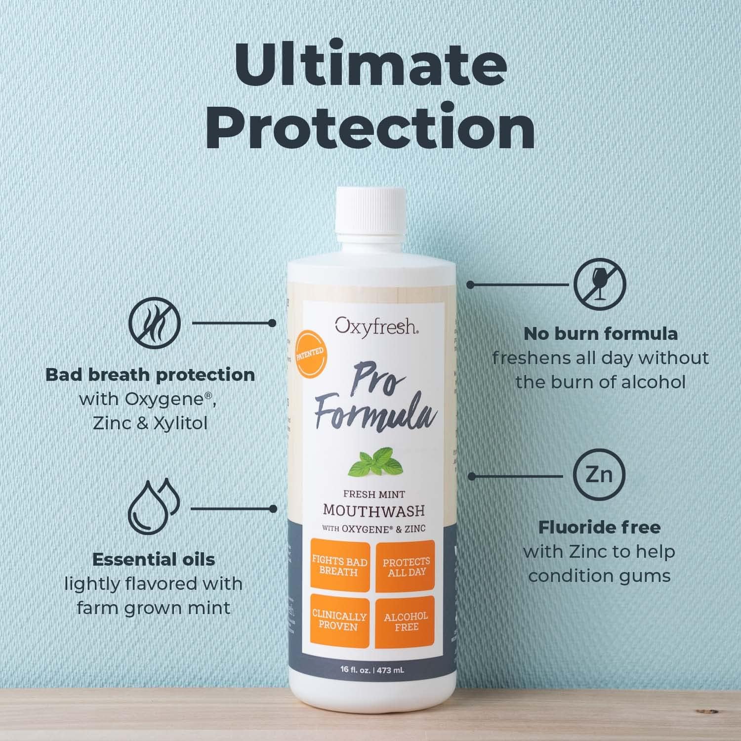 Buy now Oxyfresh Premium Pro Formula Fresh Mint Mouthwash â€“ Patented Zinc Mouthrinse for All Day Fresh Breath & Healthy Gums â€“ Refreshing & Alcohol Free Mouthwash | 16oz at indiglob india