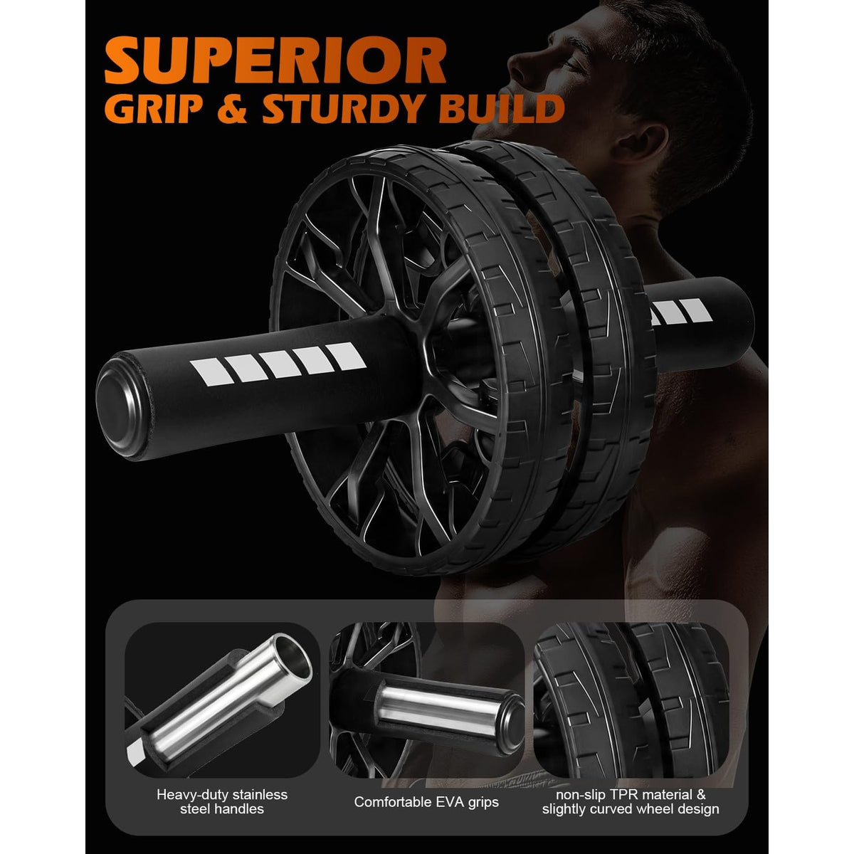 Upgraded Ab Roller Wheel, Abdominal Core Workout Equipment for Home Gym with Knee Pad, Full Body Strength Training Fitness Tool for Men and Women