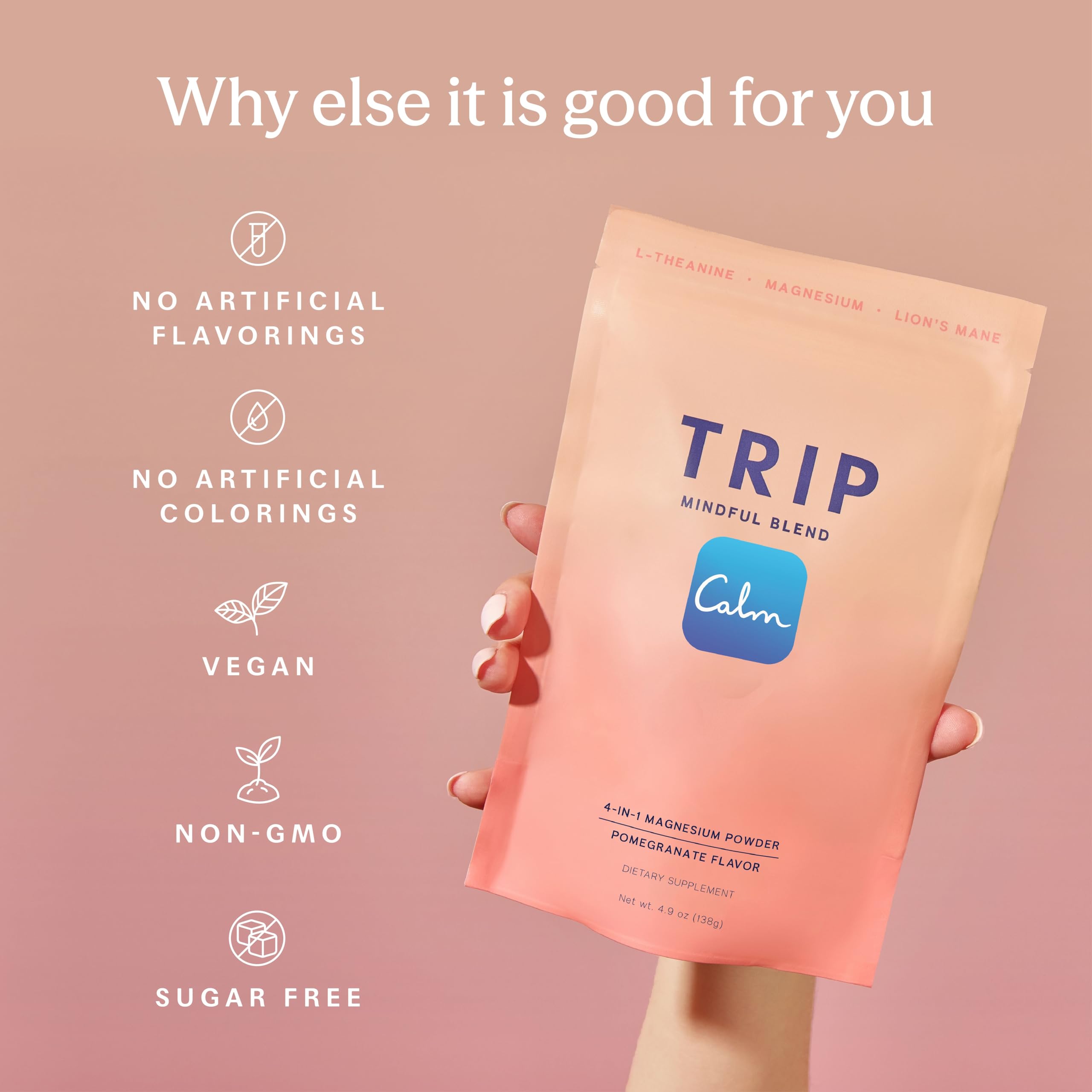 TRIP Calm Magnesium Glycinate Powder, Relaxation Drink Mix Pomegranate 30ct