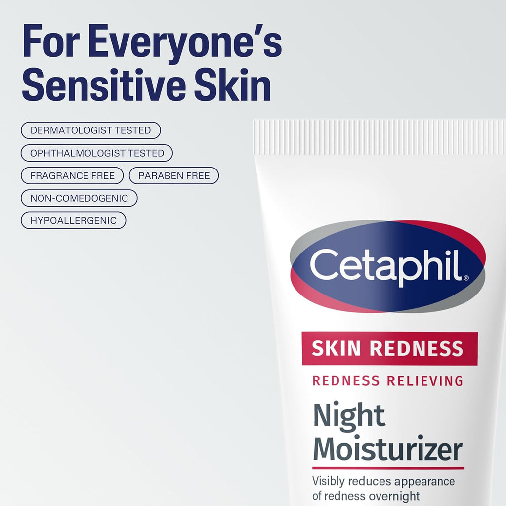 Buy now Cetaphil Night Cream, Redness Relieving Night Moisturizer for Face, 1.7 fl oz, For Dry, Redness-Prone Skin, Hypoallergenic, Fragrance Free at indiglob india