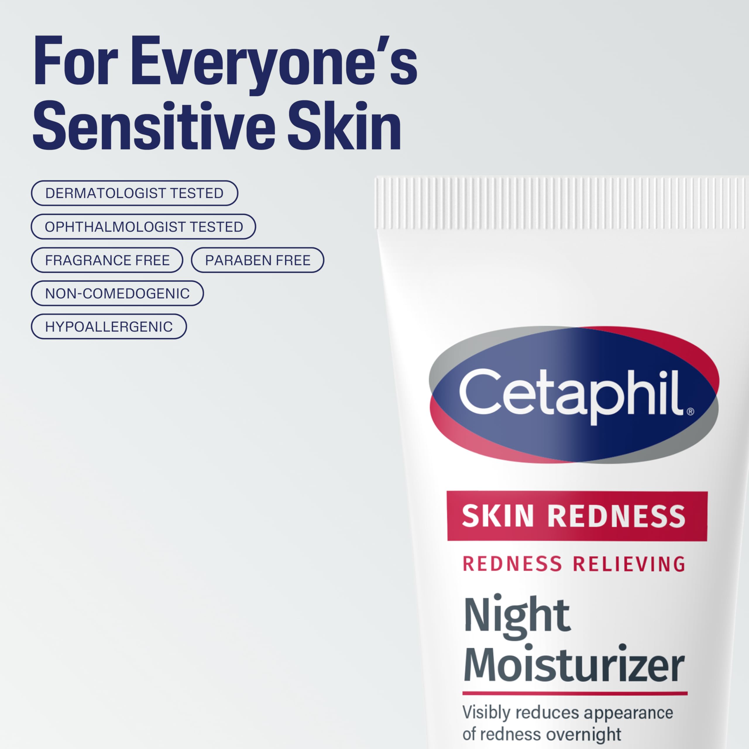 Cetaphil Redness Relieving Night Cream Face Moisturizer, 1.7oz | Fragrance Free, Hypoallergenic, Soothes Dry Redness-Prone Skin Overnight, Sensitive Skin Safe, Dermatologist Recommended