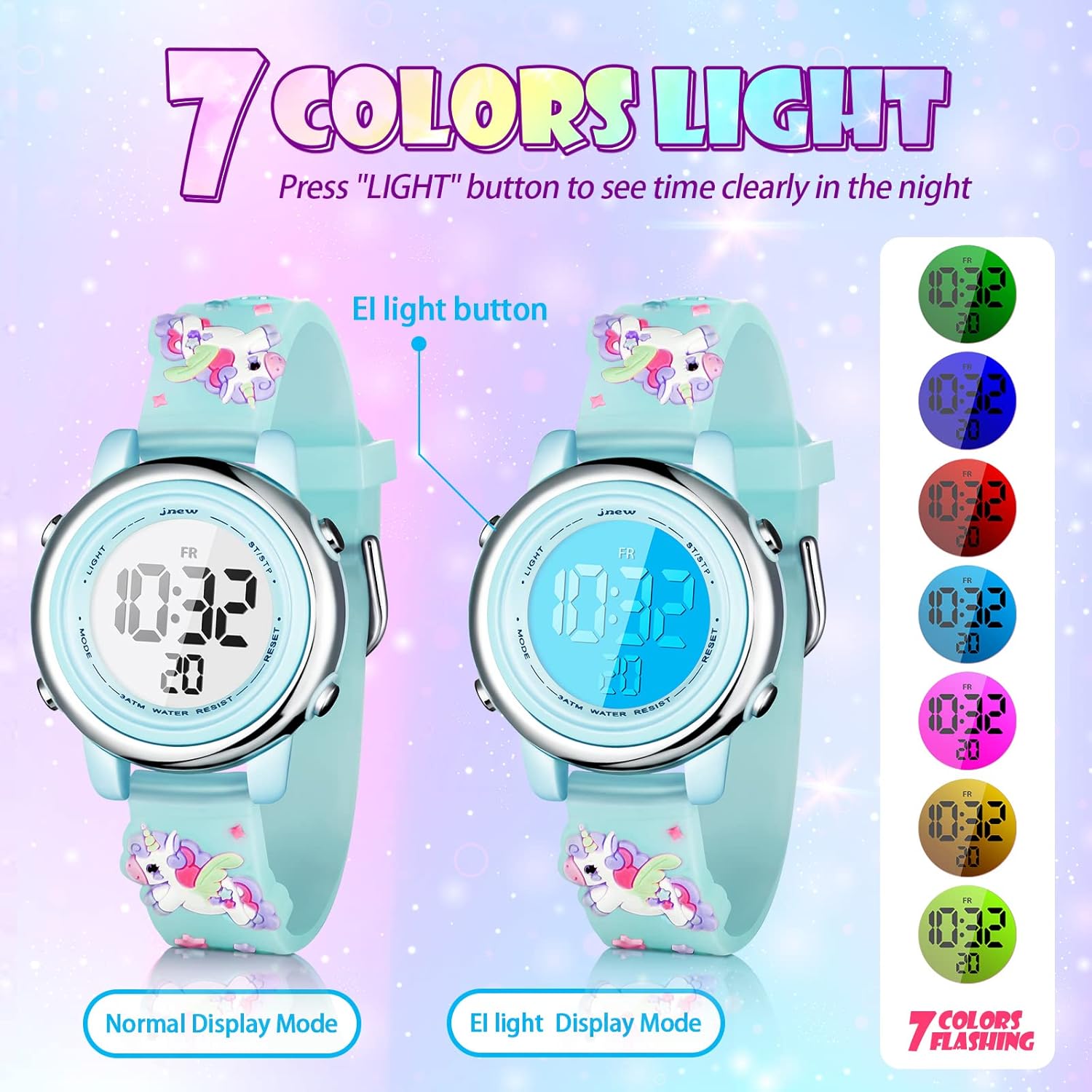 Buy now Yaomiao 3 Pieces Kids Unicorn Digital Sport Watches and Bracelets,7 Color Lights, Alarm, Stopwatch, 3D Waterproof Watch Gift for Girls 3-10 Years Old at indiglob india