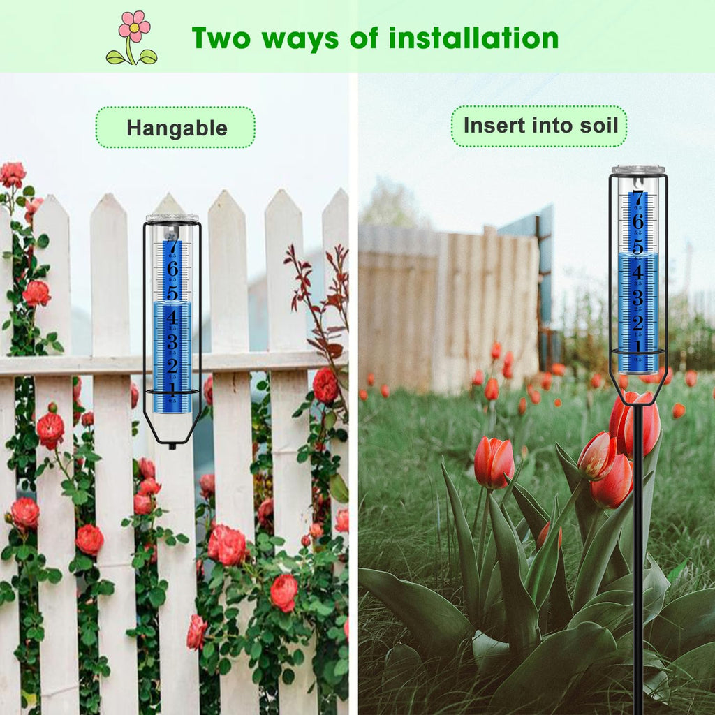 FINEST+ Upgraded Rain Gauge, 7" Freeze Proof Rain Gauge Outdoor Best Rated, Large Clear Numbers and Adjustable Height Rain Measuring Tool for Garden, Lawn and Farm
