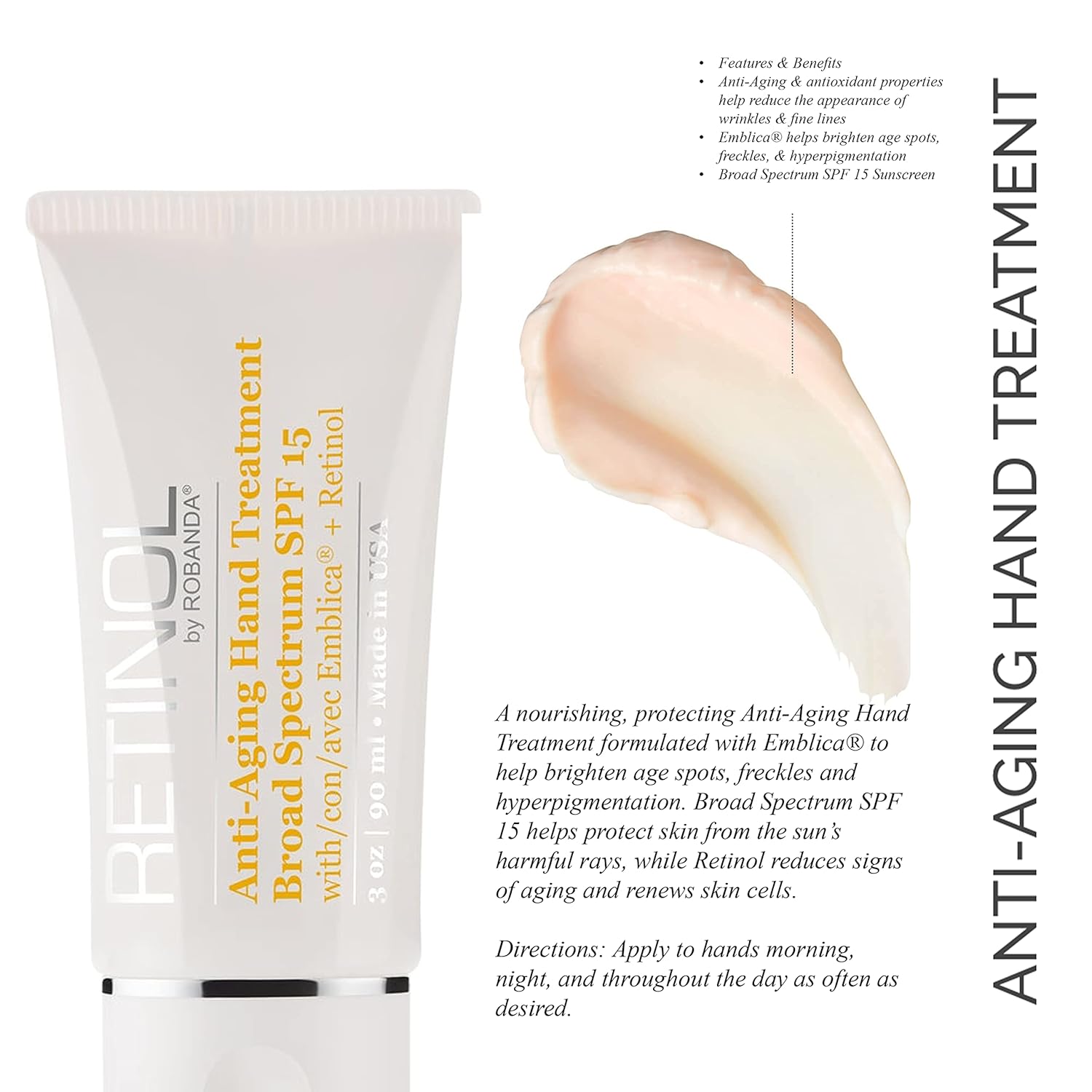 Buy now Robanda Retinol Anti-Aging Hand Cream - Hydrating & Moisturizing Hand Lotion with Anti-Aging Formula to Help Prevent Wrinkles & Reduce Fine Lines, 3 oz, Unscented at indiglob india
