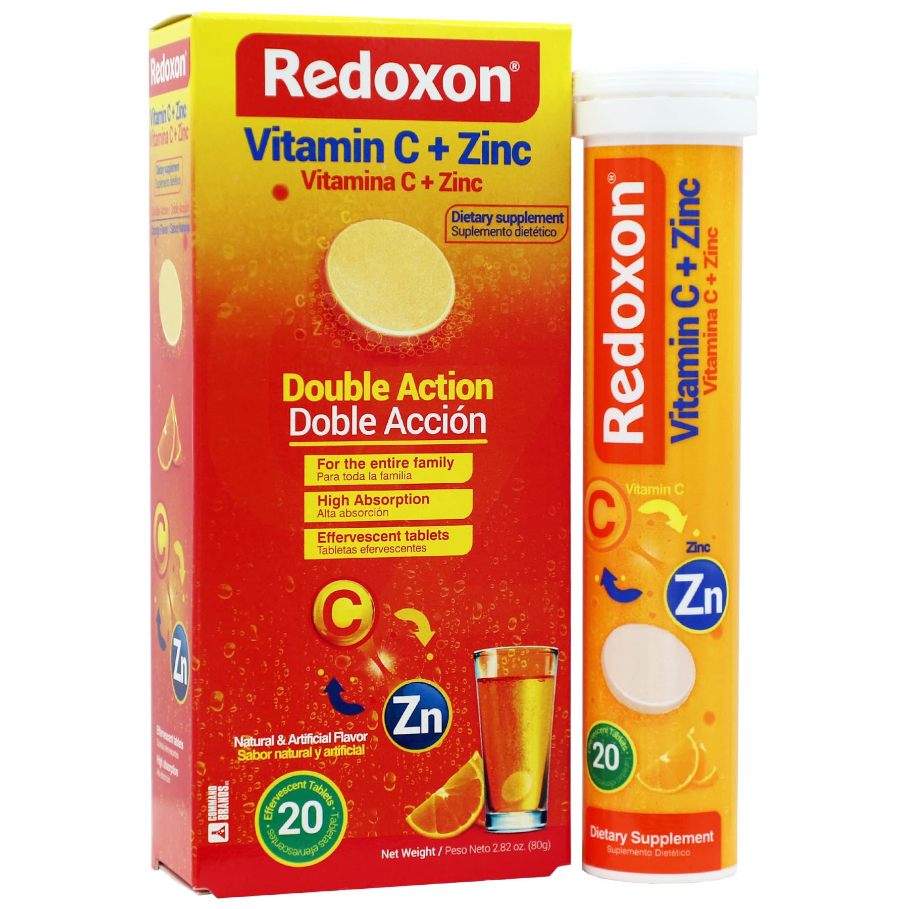 Redoxon Vitamin C + Zinc, Effervescent Tablets of Vitamin C and Zinc, Helps Support Your Immune System, Orange Flavor, 20 Effervescent Tablets, 2.82 Oz Box, (Pack of 4)