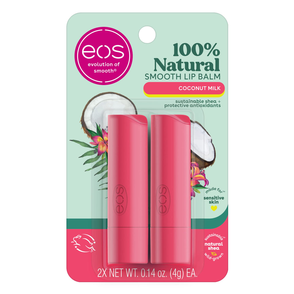 Buy now eos 100% Natural Lip Balm- Coconut Milk and Pineapple Passionfruit, All-Day Moisture Lip Care, 0.14 oz, 2 Pack at indiglob india