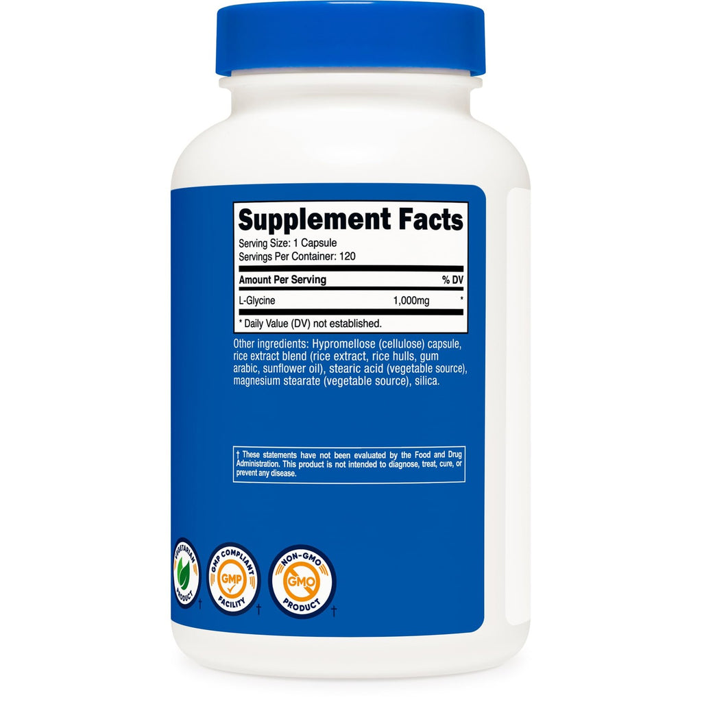 Nutricost L-Glycine 1000mg, 120 Capsules, Gluten Free | Vegetarian, GMO-Free