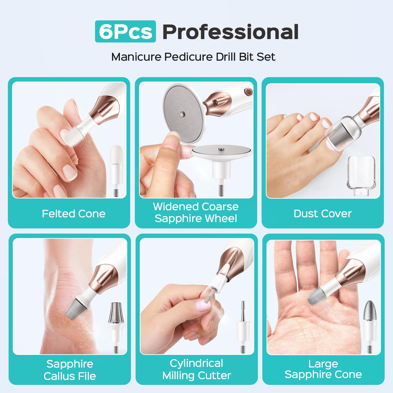 COSLUS C43 Professional Manicure Pedicure Kit with Upgrade Wider Grinder | 5-in-1 Electric Nail File for Toenail Hand Feet, Thick Nails Care, Cordless, 5 Speeds, Men Women Seniors, Home Salon, White
