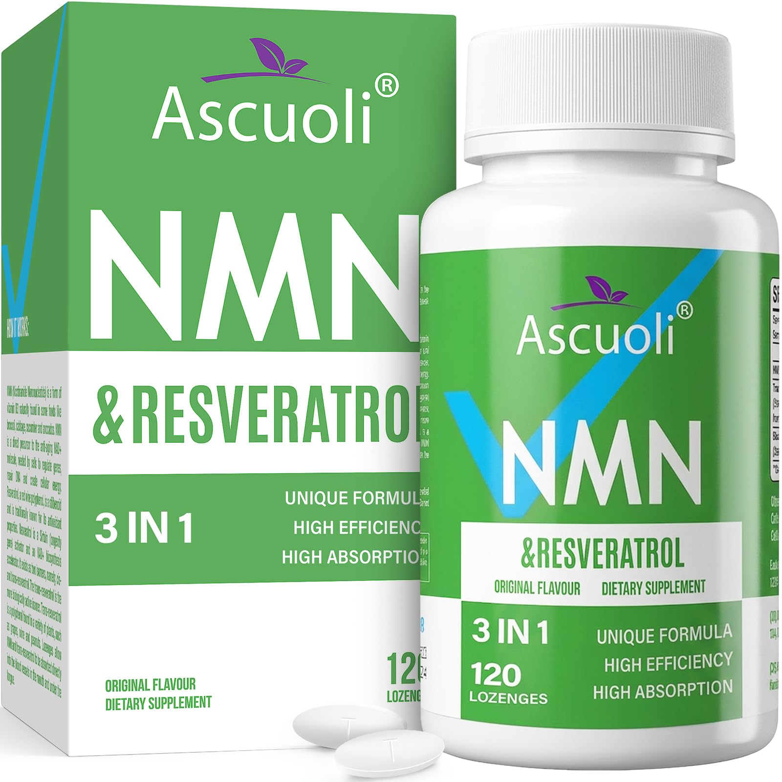Sublingual NMN Resveratrol Supplement 950mg, 120 Lozenges (120-Day Supply) | Sublingual NMN 500mg + Trans-Resveratrol 400mg, 3-in-1 Advanced Formula for NAD, Cell, Immune, Energy & Muscle, Anti-Aging
