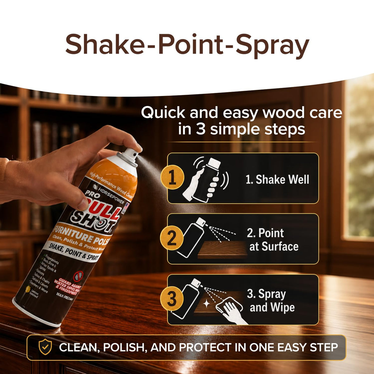 Bull Shot Pro Furniture Cleaner & Polish for Finished Wood