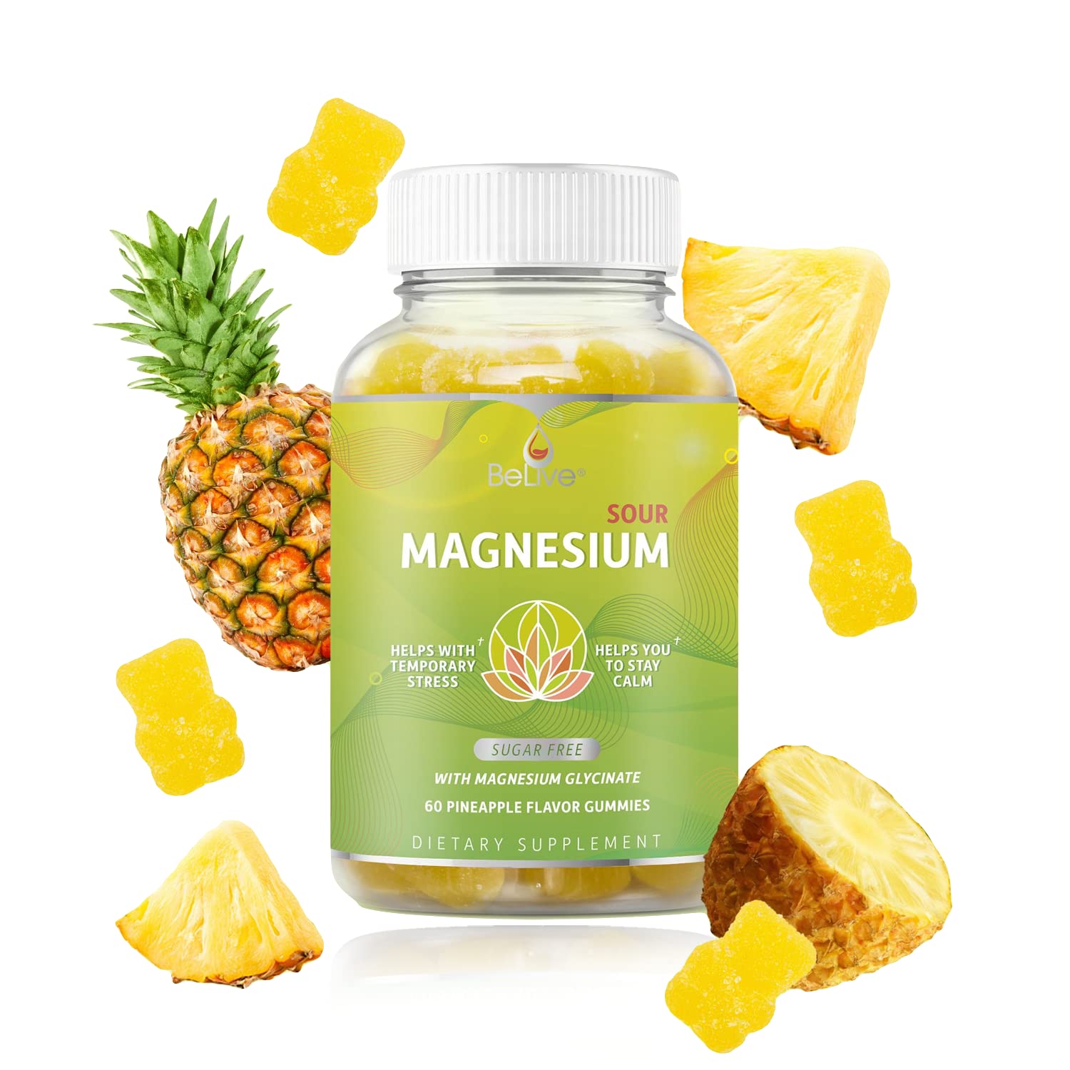 BeLive Magnesium Glycinate Gummies for Sleep Support, Zero Sugar, 180 Count | High Absorption Supplement for Muscle Relaxation, Nerve Function, Heart and Bone support, Adults & Kids, Pineapple Flavor