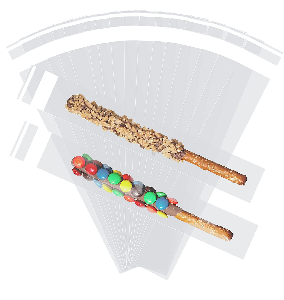 200 Pcs Thickened Pretzel Rod Bags - 2x10 Inches, Self Sealing Cellophane, Clear Individual Bags for Chocolate, Candies, Cookies