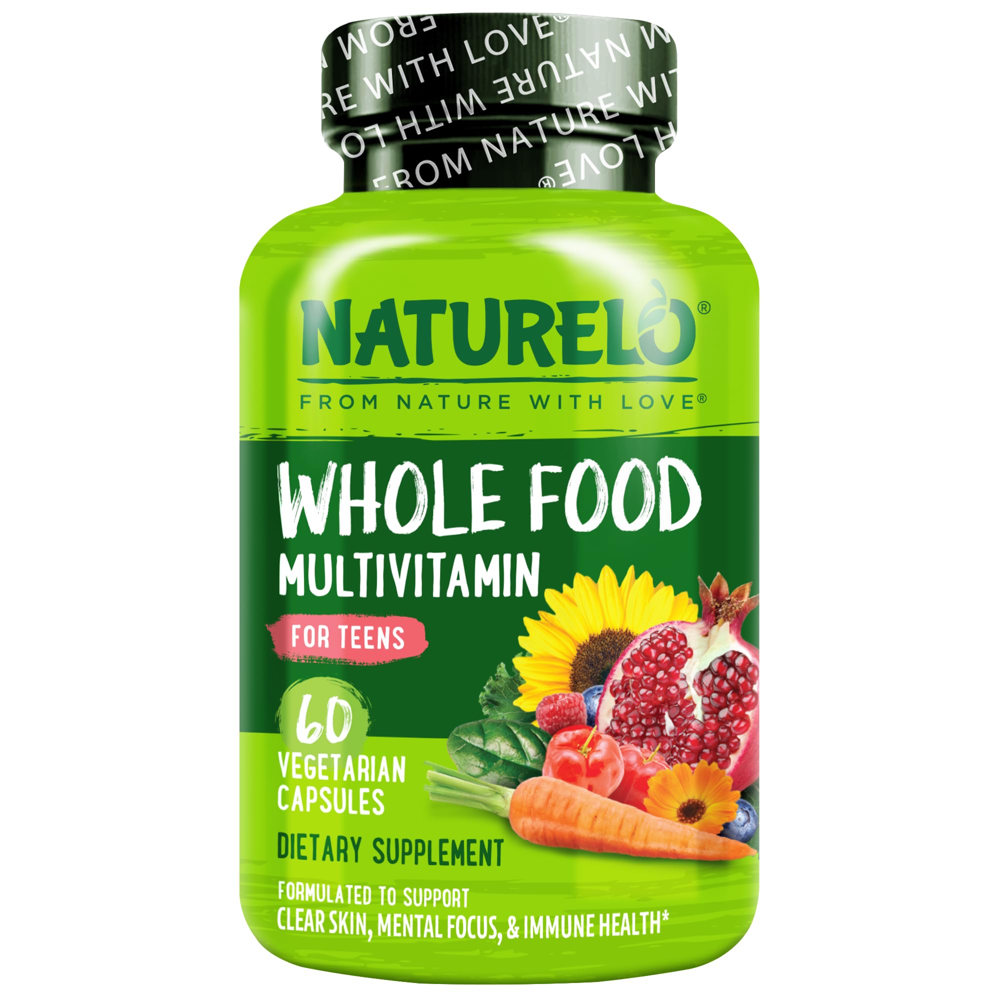 NATURELO Multivitamins for Teenage Girls/Boys, 180 Capsules | Whole Food Multivitamin with Minerals, Non-GMO, Vegetarian