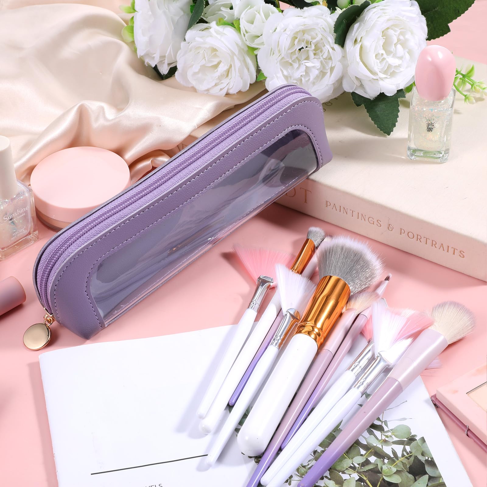 Stylish small clear PU makeup bag in lavender. Order online now for fast delivery in India!