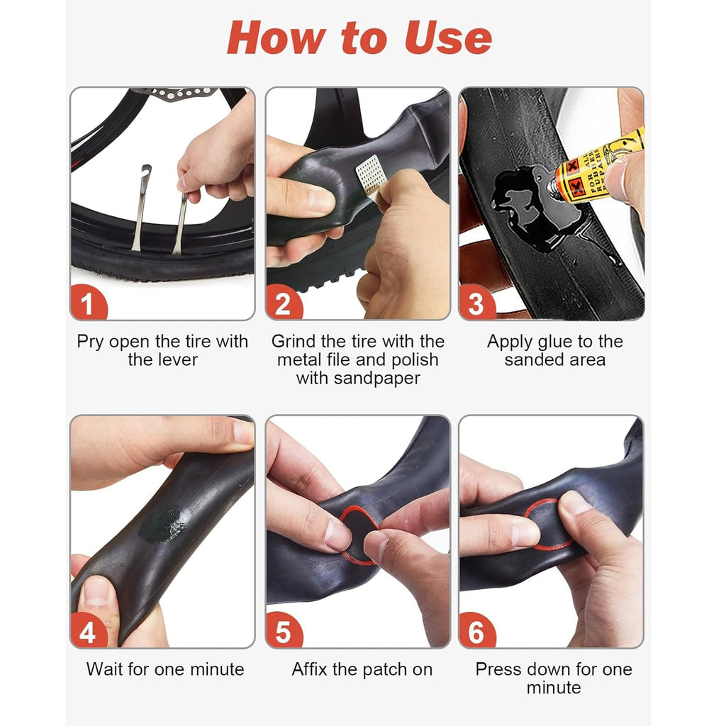 Bike Inner Tire Patch Repair Kit, with 24 PCS Vulcanizing Patches, Portable Storage Box, Metal Rasp and 2 Premium Metal Tire Levers - Also for Road Mountain Bicycle Travel