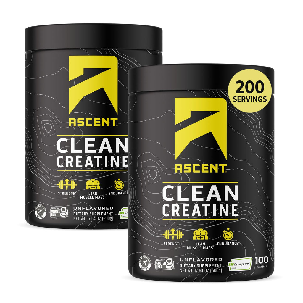 Ascent Clean Creatine Monohydrate, Creapure, Unflavored, 100 Servings