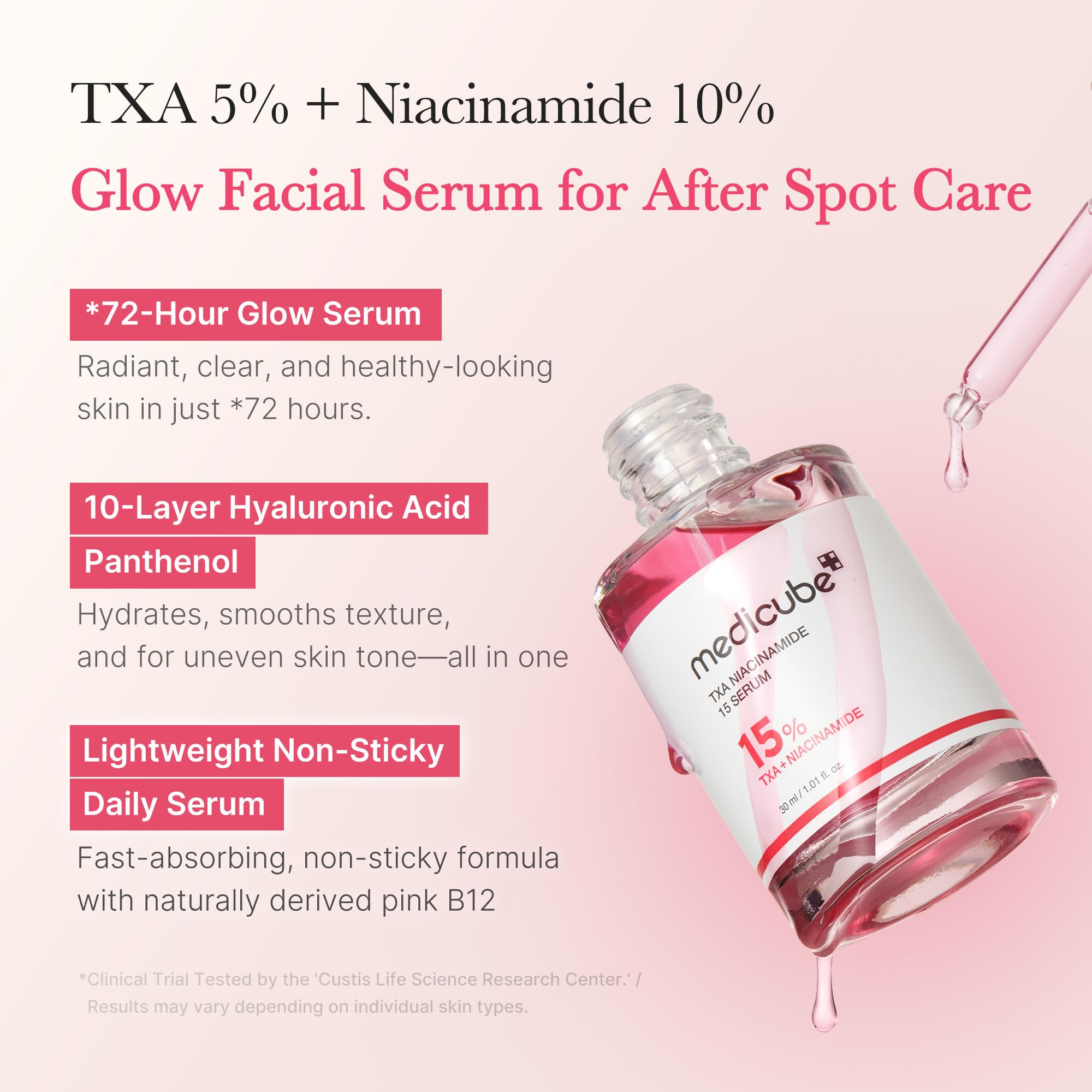 medicube TXA&Niacinamide 15% Glow Serum | Lightweight Daily Serum - For Uneven Skin Tone, Texture, and After Spot Care, High-Potency Tranexamic Acid 5%, 1.01 fl.oz