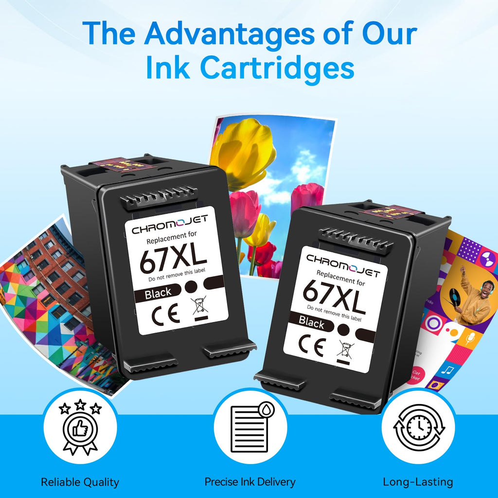 Printer Ink 67 Compatible for HP 67 Black Ink Cartridge Compatible for HP Ink 67 for HP 67 Ink Fit for DeskJet 2855e 2800e 4155e 2755e 2700 2700e 4100 4255e Envy 6055e 6455e 6000 6400 Printer(2 Black)