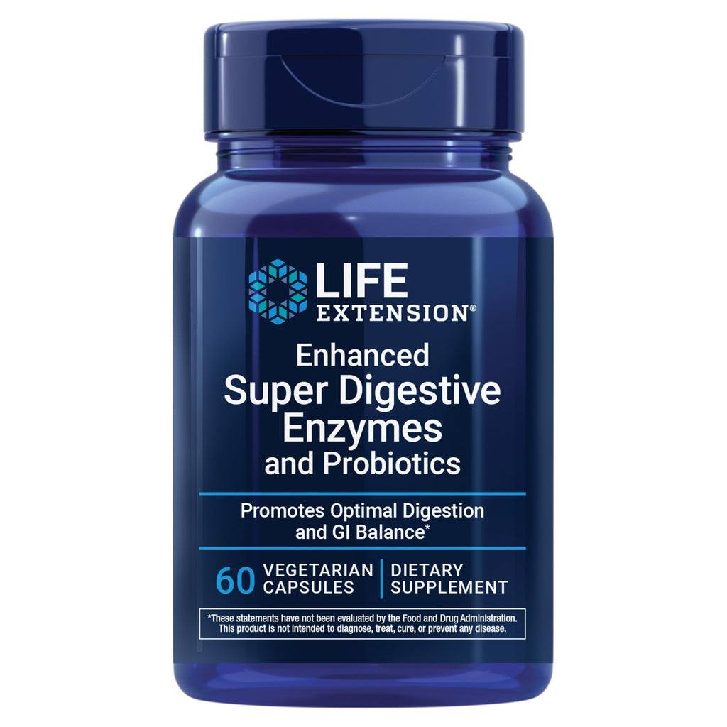 Life Extension Enhanced Super Digestive Enzymes and Probiotics, 60 Capsules | B. Coagulans Probiotic & Blend of 10 Digestive Enzymes, Supports Digestion, Comfort & GI Balance for Plant-Based Diets