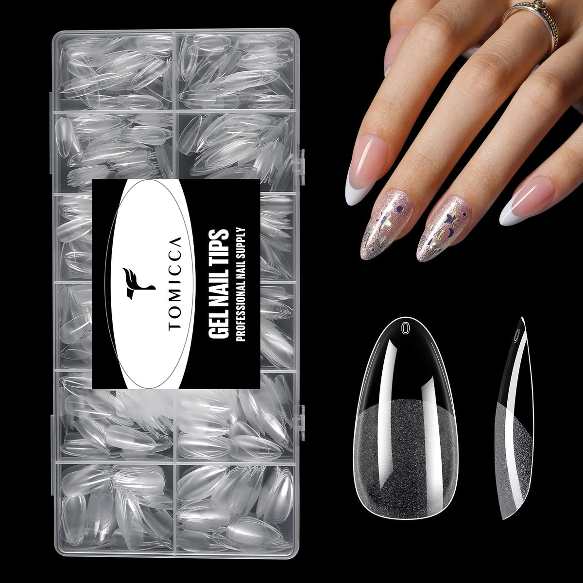 TOMICCA Medium Almond Nail Tips 240Pcs Almond Nail Tips 15 Sizes