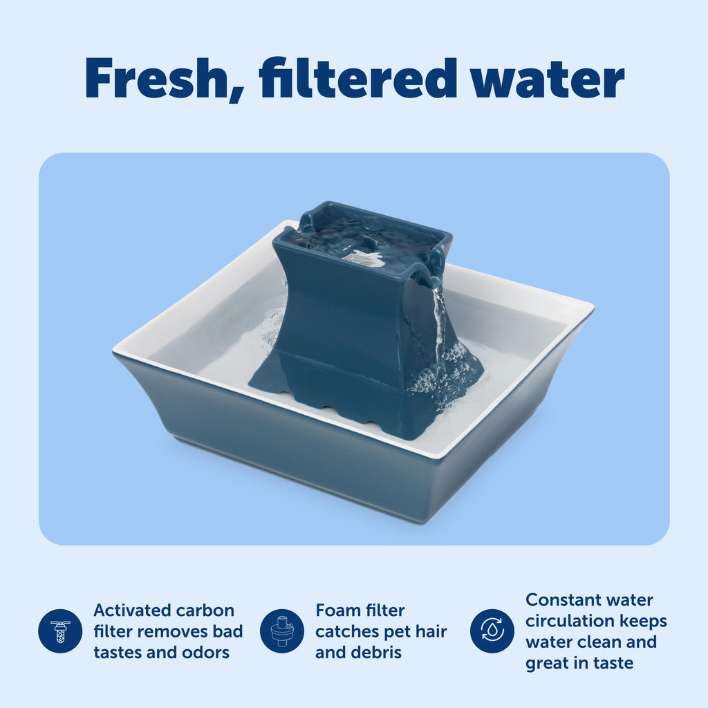 Buy now PetSafe Drinkwell Pagoda Fountain - Hygienic Ceramic Continuous Flowing Fountain - Elevated Upper Bowl & Double Free-Falling Stream Design - Minimalist Pet Hydration Station - 70 oz Capacity at indiglob india
