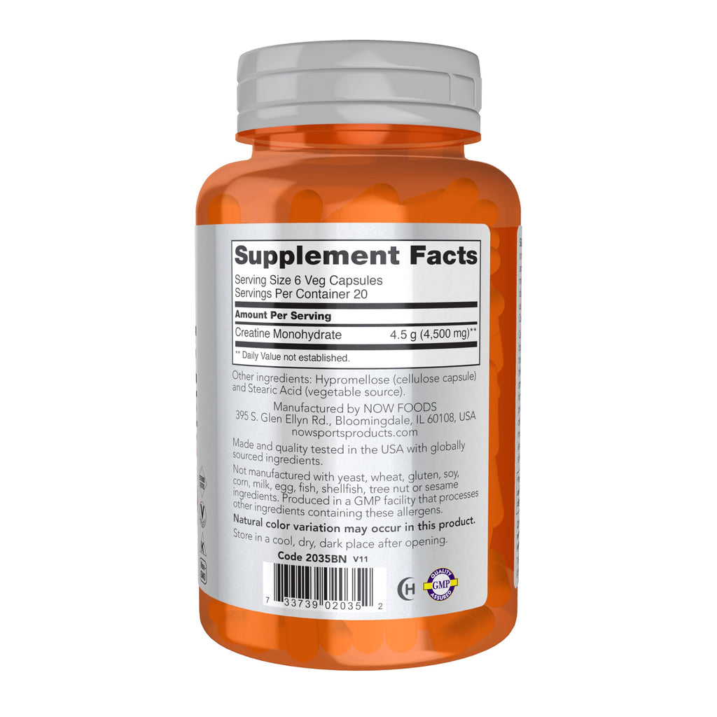 Buy now NOW Foods Sports Nutrition, Creatine Monohydrate 750 mg, Mass Building*/Energy Production*, 120 Veg Capsules at indiglob india