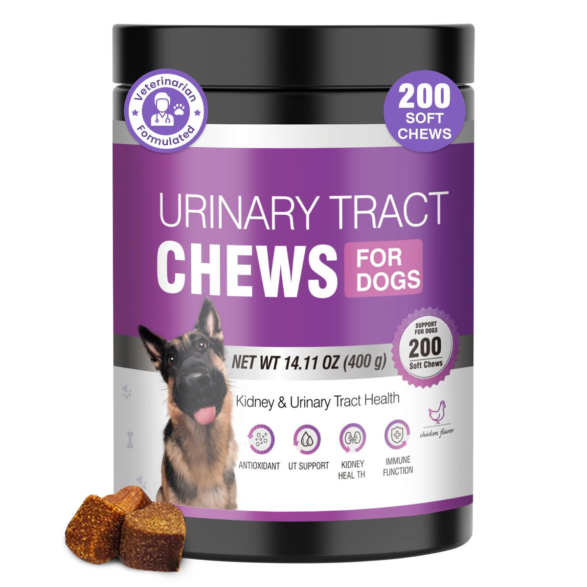 Dog UTI Treatment, 200 Soft Chews Cranberry Supplement for Dogs with D-Mannose Support Normal Urinary Tract Bladder Health & Kidney & Incontinence Remedy Stops UTI Treats Chicken Flavor
